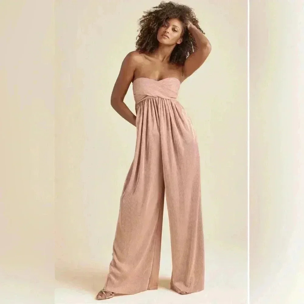 VENUS Womens blush wide leg jumpsuit gold shimmer